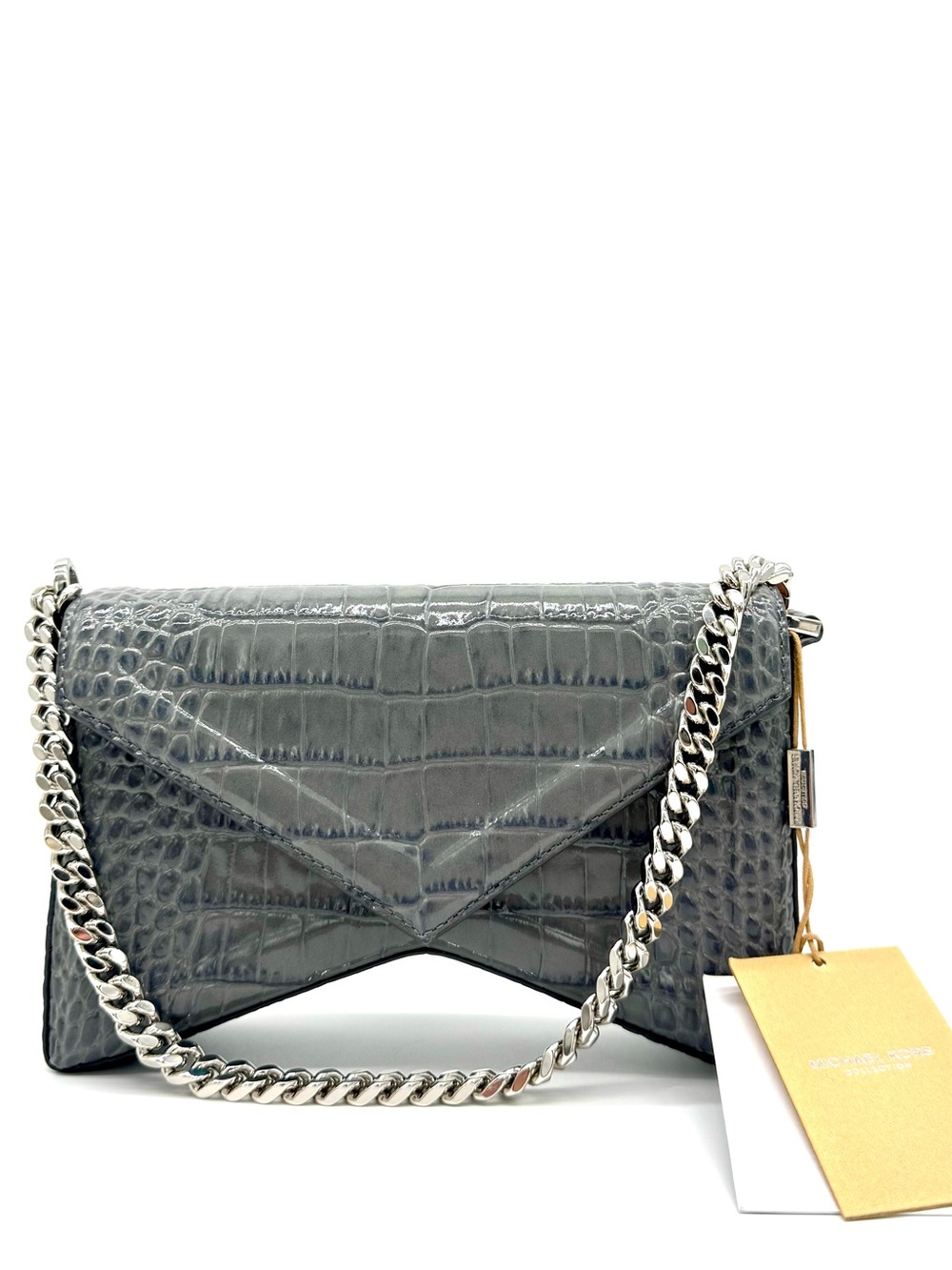 Michael Kors Collection Manhattan Medium Crocodile Embossed Patent Leather Bag